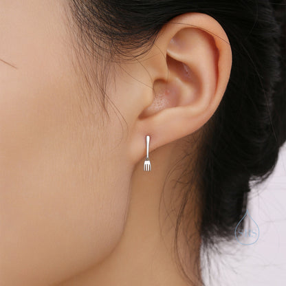 Tiny Little Fork Stud Earrings in Sterling Silver, Silver, Gold or Rose Gold, Small Fork Earrings, Cute Fork Earrings