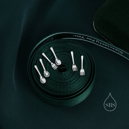 Tiny Little Fork Stud Earrings in Sterling Silver, Silver, Gold or Rose Gold, Small Fork Earrings, Cute Fork Earrings