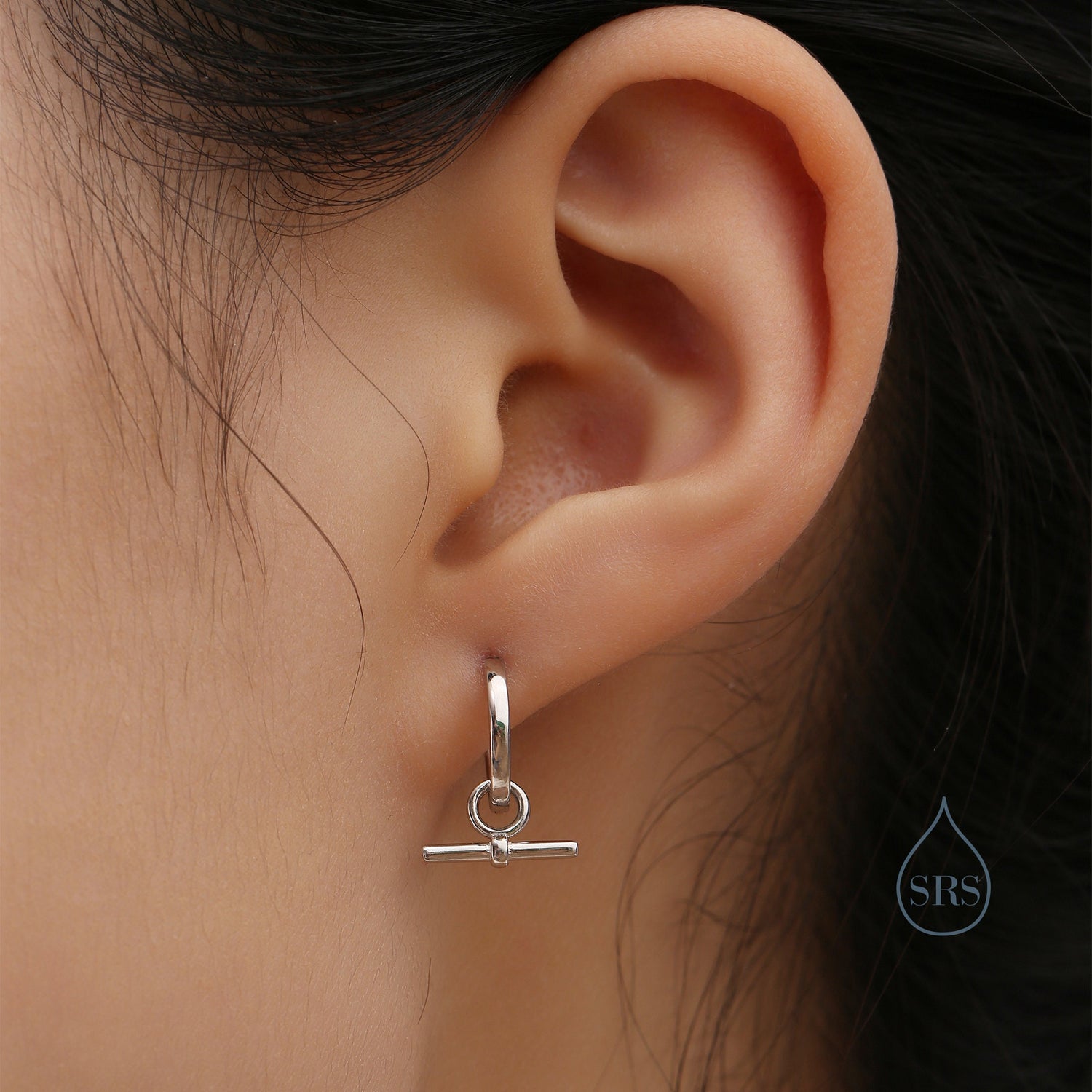 Sterling Silver Horizontal Bar Dangle Hoop Earrings, Detachable Charm Hoop Earrings, Silver or Gold,  Interchangeable and detachable