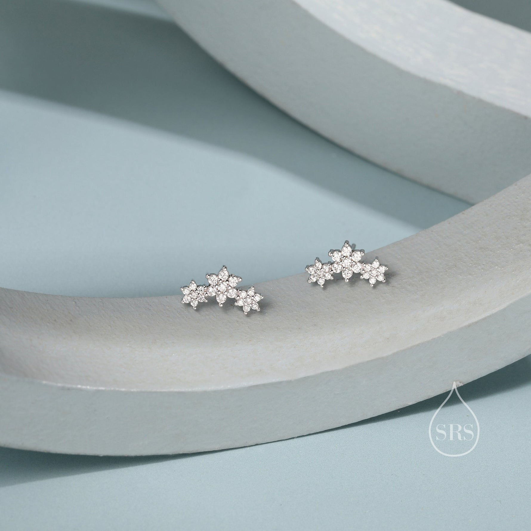 Tiny Flower Bouquet CZ Cluster Stud Earrings in Sterling Silver