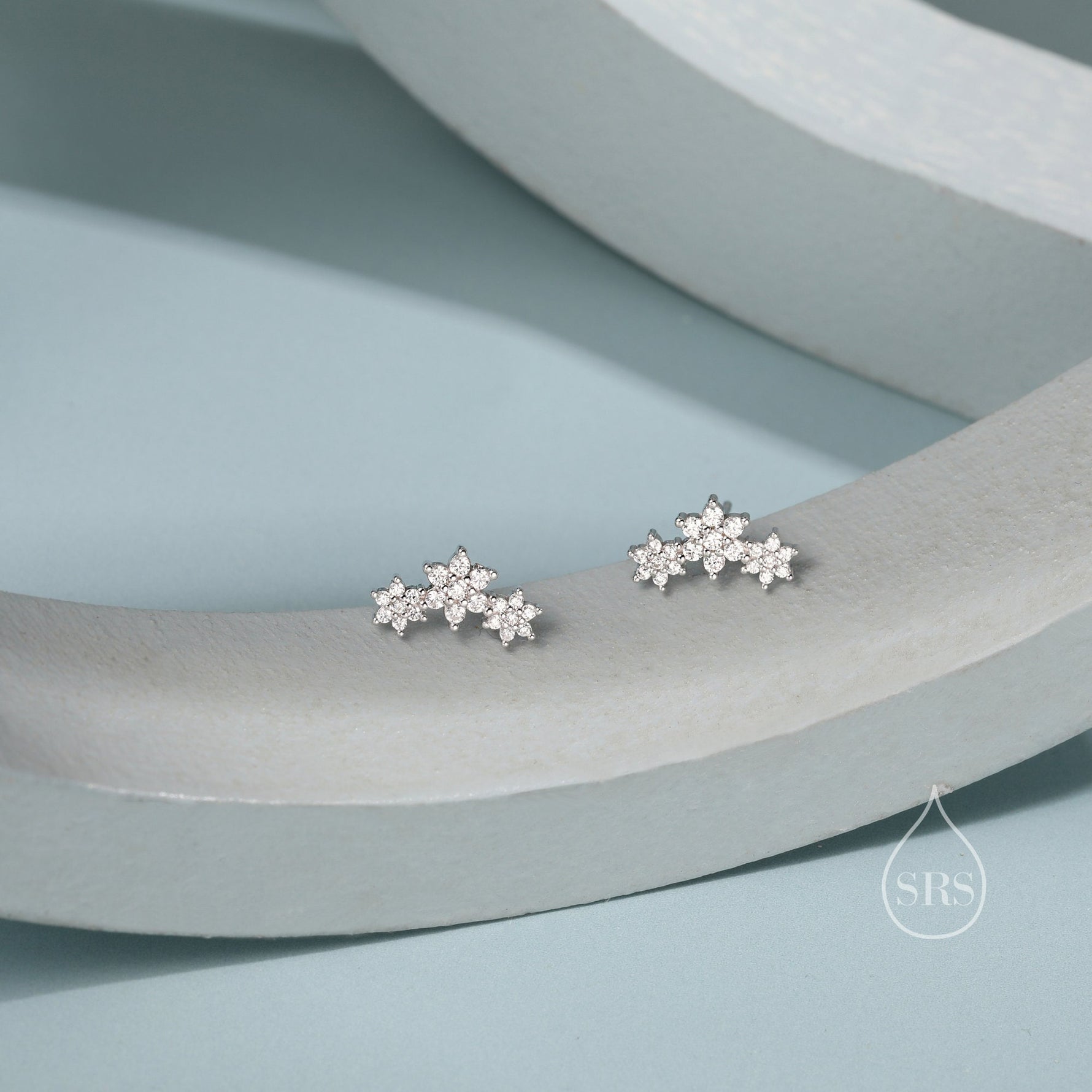 Tiny Flower Bouquet 18G Screw Back Earrings in Sterling Silver