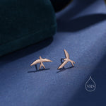 Sterling Silver Mismatched Asymmetric Swallow Bird Silhouette Stud Earrings - Textured Finish, Stacking Earrings -Fun, Whimsical and Pretty