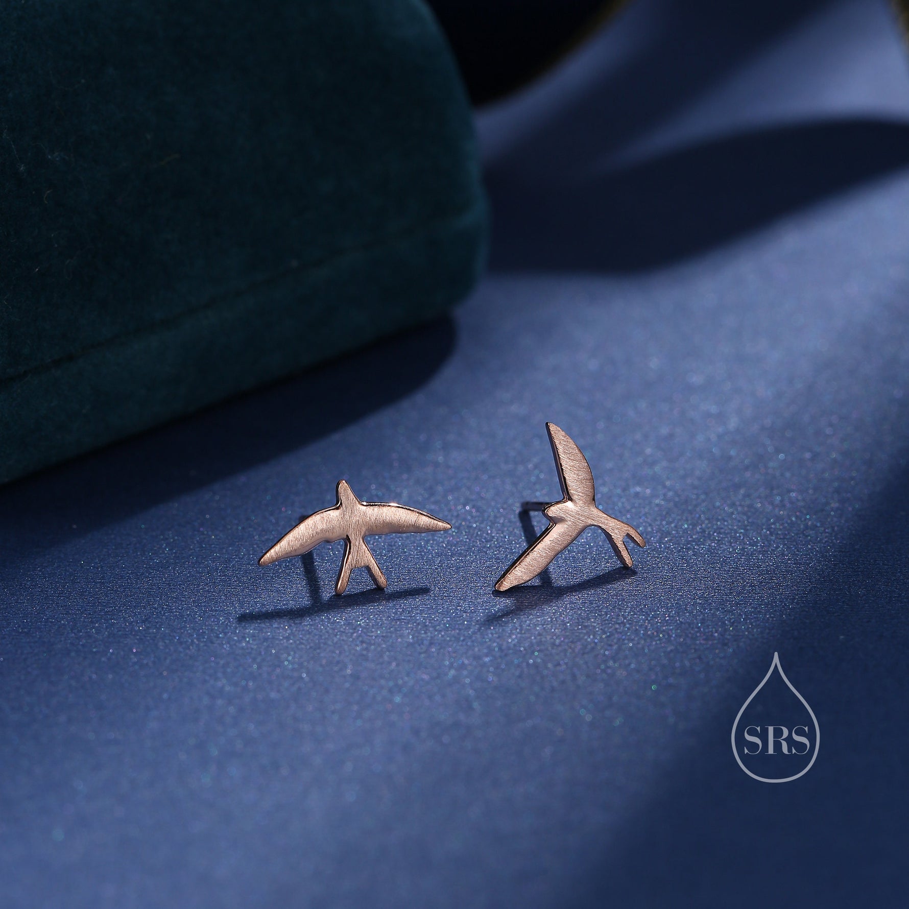 Sterling Silver Mismatched Asymmetric Swallow Bird Silhouette Stud Earrings - Textured Finish, Stacking Earrings -Fun, Whimsical and Pretty