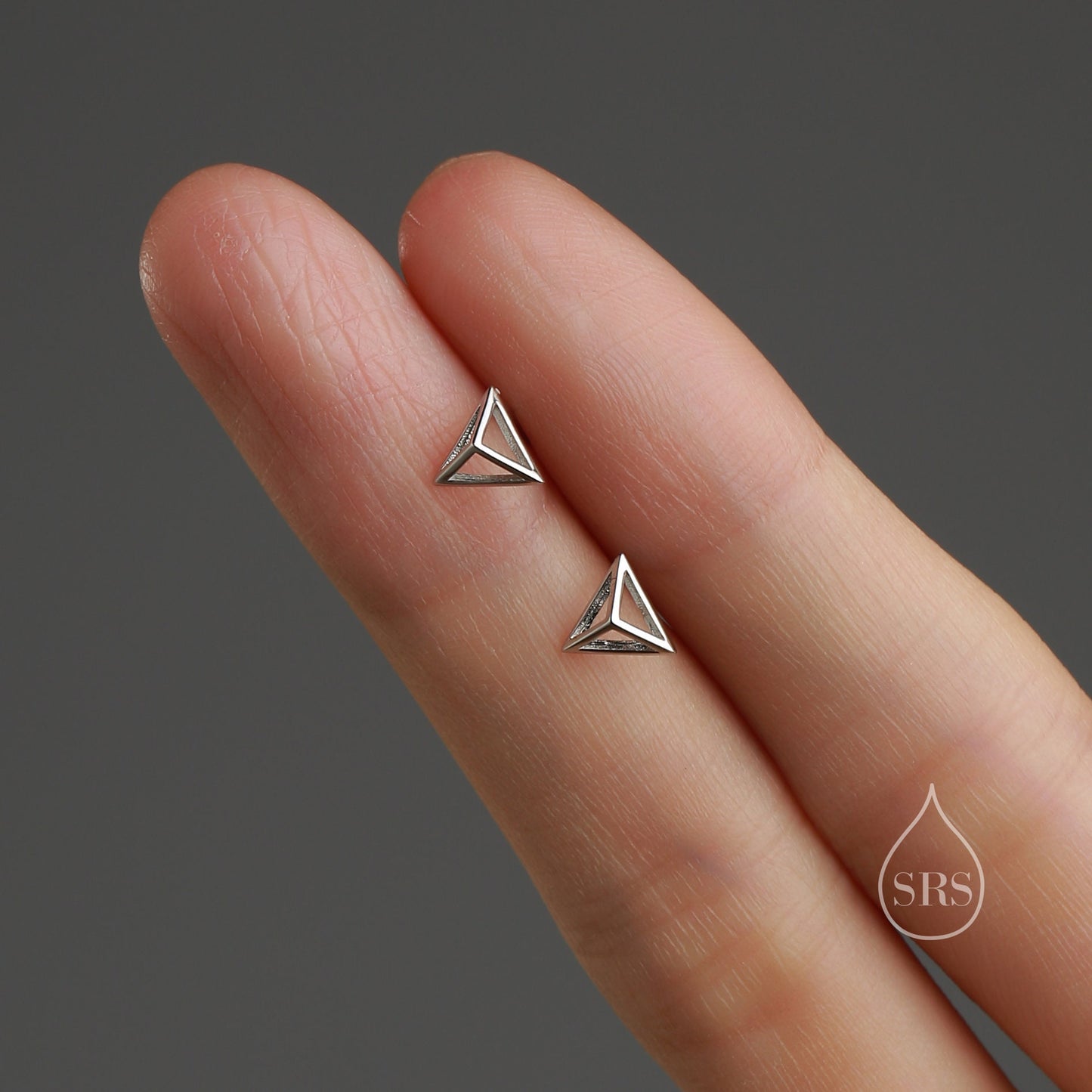 Hollow Pyramid Spike Stud Earrings in Sterling Silver, Silver, Gold or Rose Gold, Small Pyramid Earrings, Geometric Stacking Earrings