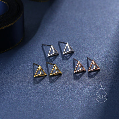 Hollow Pyramid Spike Stud Earrings in Sterling Silver, Silver, Gold or Rose Gold, Small Pyramid Earrings, Geometric Stacking Earrings