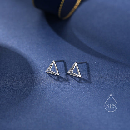 Hollow Pyramid Spike Stud Earrings in Sterling Silver, Silver, Gold or Rose Gold, Small Pyramid Earrings, Geometric Stacking Earrings