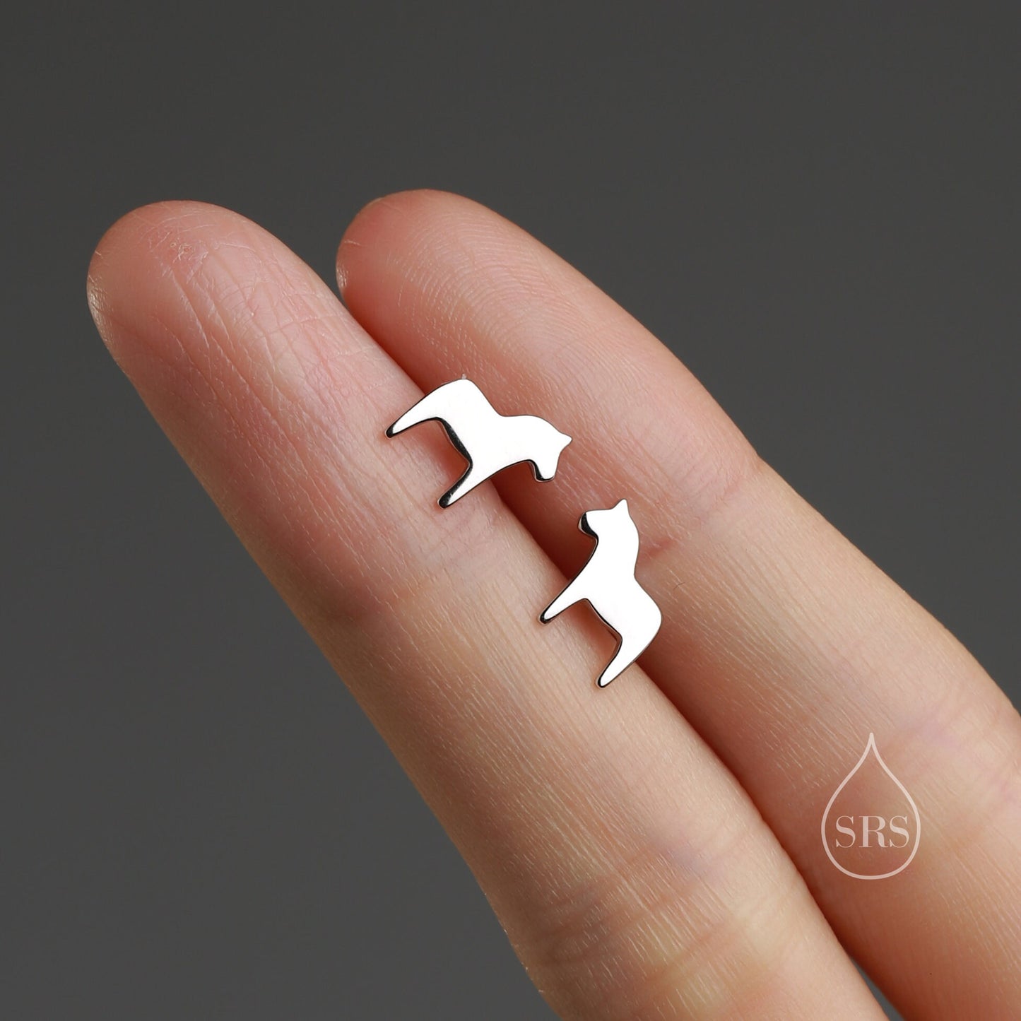 Dainty Dala Horse Stud Earrings in Sterling Silver - Nordic Style - Silver, Gold or Rose Gold, Swedish Design - Cute Animal Earrings -  Fun