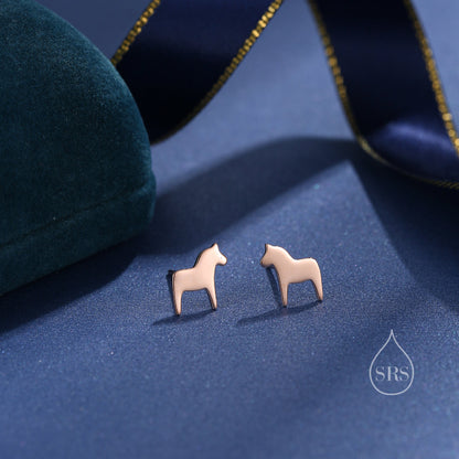 Dainty Dala Horse Stud Earrings in Sterling Silver - Nordic Style - Silver, Gold or Rose Gold, Swedish Design - Cute Animal Earrings - Fun