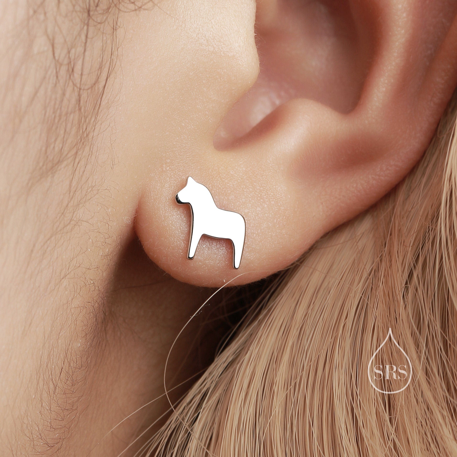 Dainty Dala Horse Stud Earrings in Sterling Silver - Nordic Style - Silver, Gold or Rose Gold, Swedish Design - Cute Animal Earrings - Fun