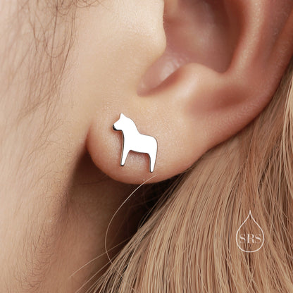 Dainty Dala Horse Stud Earrings in Sterling Silver - Nordic Style - Silver, Gold or Rose Gold, Swedish Design - Cute Animal Earrings - Fun