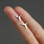 Whale Tail 18G Screw Back Earrings in Sterling Silver, Animal Earrings