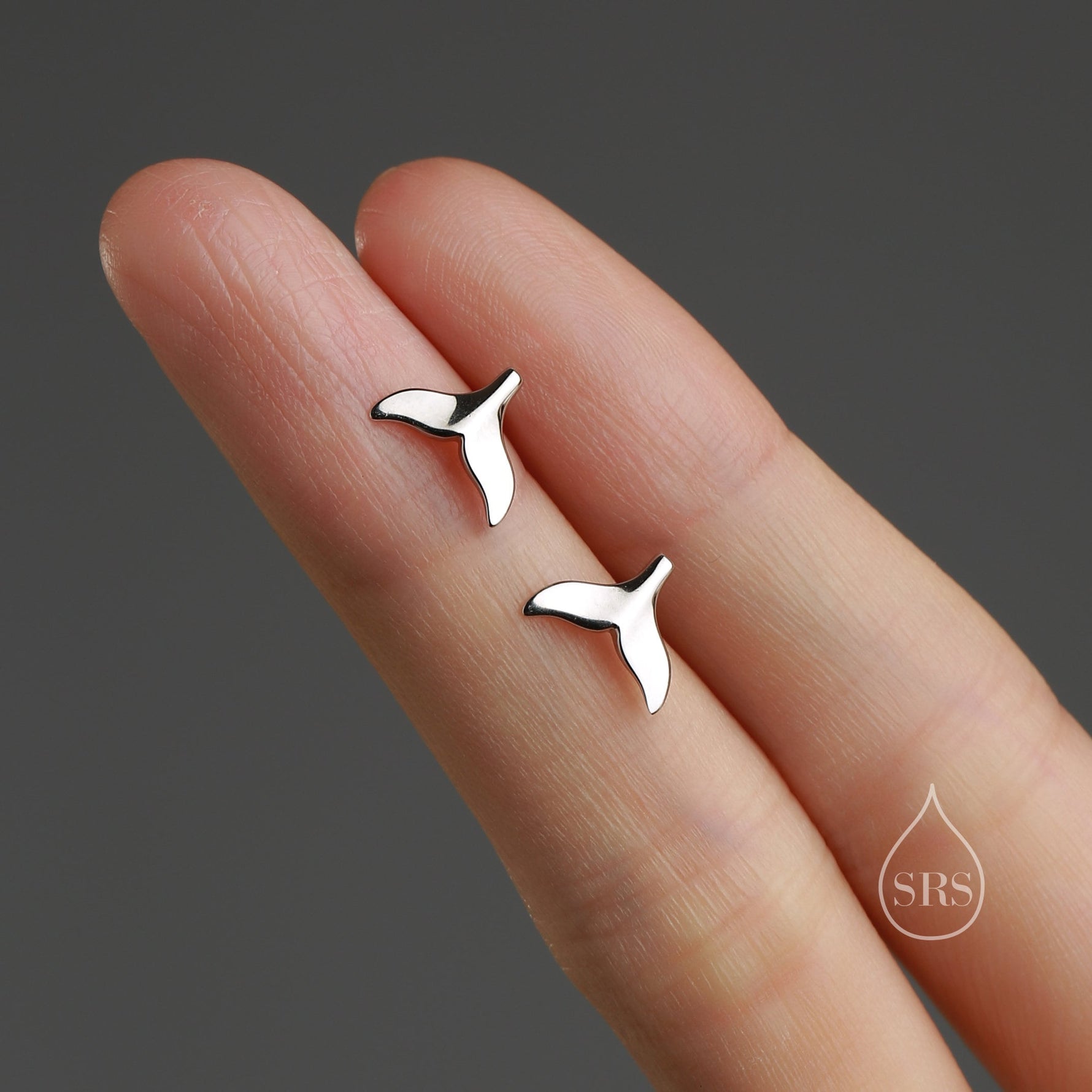 Whale Tail 18G Screw Back Earrings in Sterling Silver, Animal Earrings