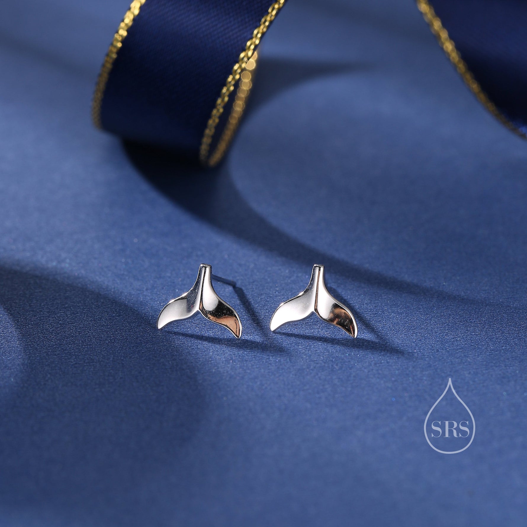 Whale Tail Stud Earrings in Sterling Silver, Silver or Gold or Rose Gold, Fish Tail Earrings, Fish Earrings, Silver Fish Earring, Nautical