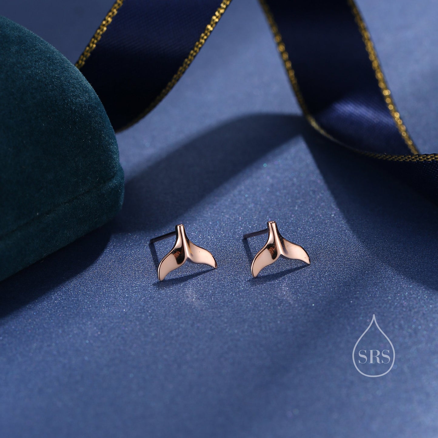 Whale Tail Stud Earrings in Sterling Silver, Silver or Gold or Rose Gold, Fish Tail Earrings, Fish Earrings, Silver Fish Earring, Nautical