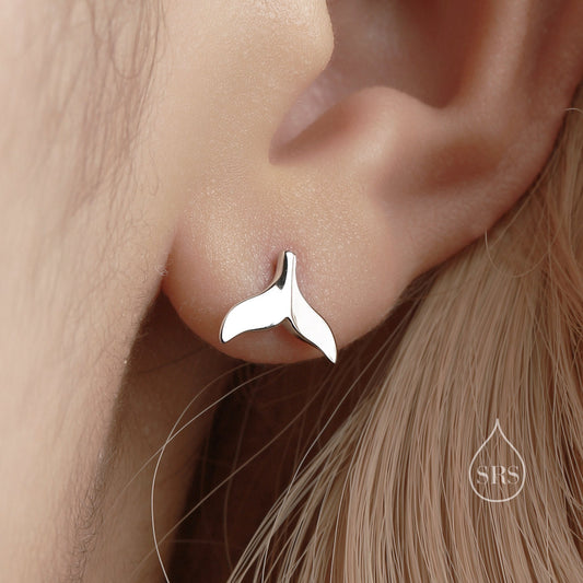 Whale Tail Stud Earrings in Sterling Silver, Silver or Gold or Rose Gold, Fish Tail Earrings, Fish Earrings, Silver Fish Earring, Nautical