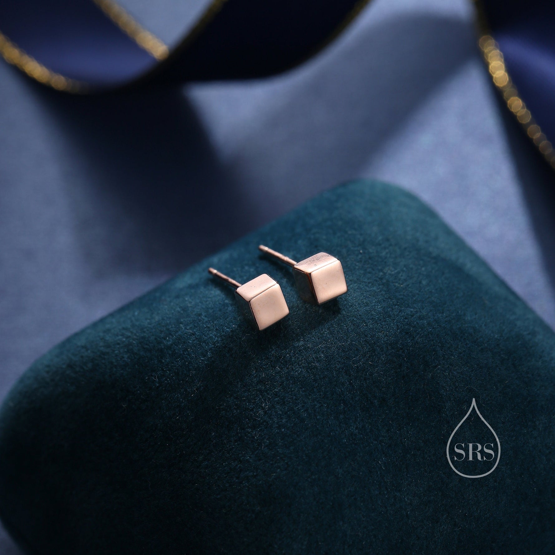 Tiny Little Cube Stud Earrings in Sterling Silver, Silver, Gold or Rose Gold, Small Cube Earrings, Geometric Stacking Earrings