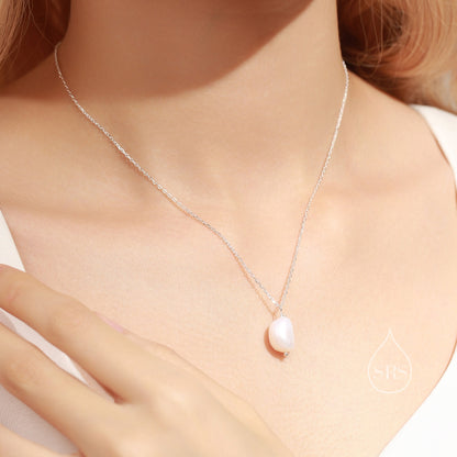 Delicate Genuine Baroque Pearl Pendant Necklace in Sterling Silver, Silver or Gold, Minimalist Pearl, One-of-a-kind Semi-precious