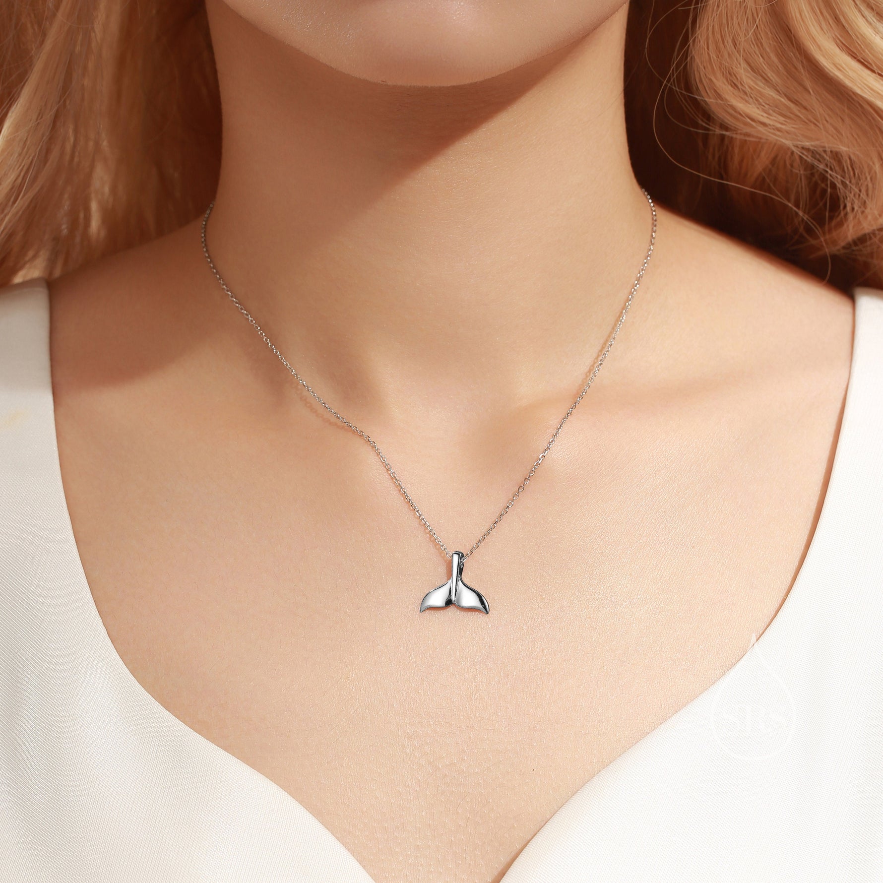 Whale Tail Pendant Necklace in Sterling Silver, Cute Whale Tail Necklace, Silver Whale Tail Necklace, Fish Tail Necklace