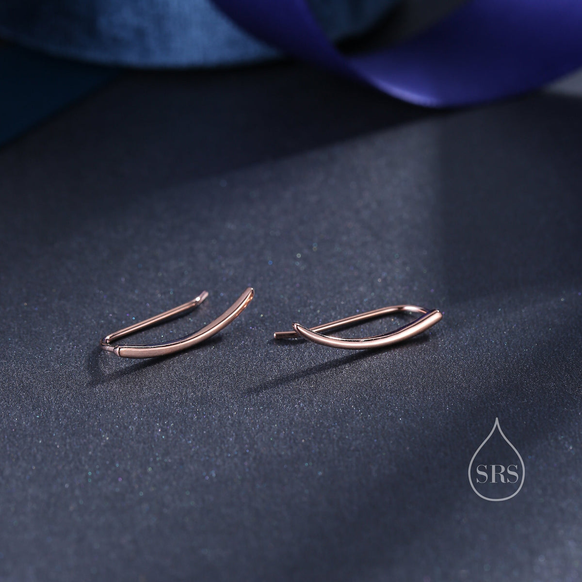Minimalist Curved Bar Crawler Earrings in Sterling Silver, Silver or Gold or Rose Gold, Minimalist Geometric, Wave Ear Climbers