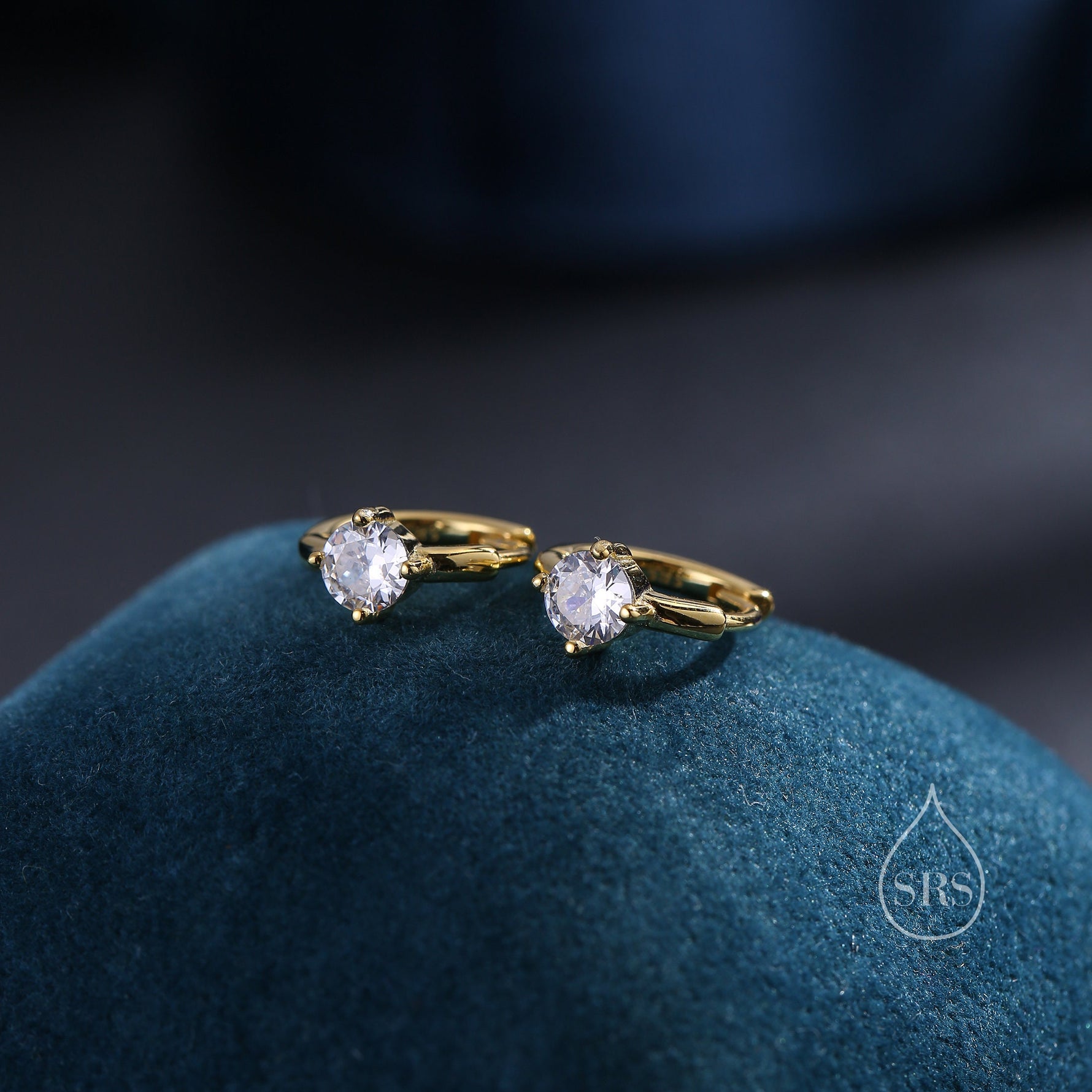 Tiny CZ Solitaire Huggie Hoop in Sterling Silver, Silver or Gold or Rose Gold, Single CZ Huggie Earrings, CZ Huggie Hoops