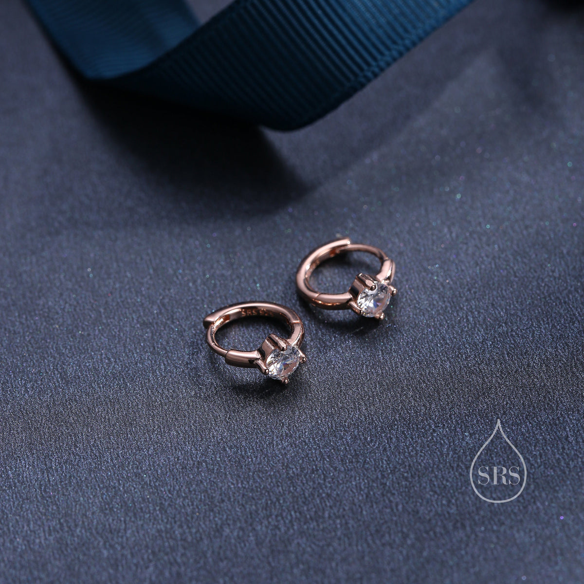 Tiny CZ Solitaire Huggie Hoop in Sterling Silver, Silver or Gold or Rose Gold, Single CZ Huggie Earrings, CZ Huggie Hoops