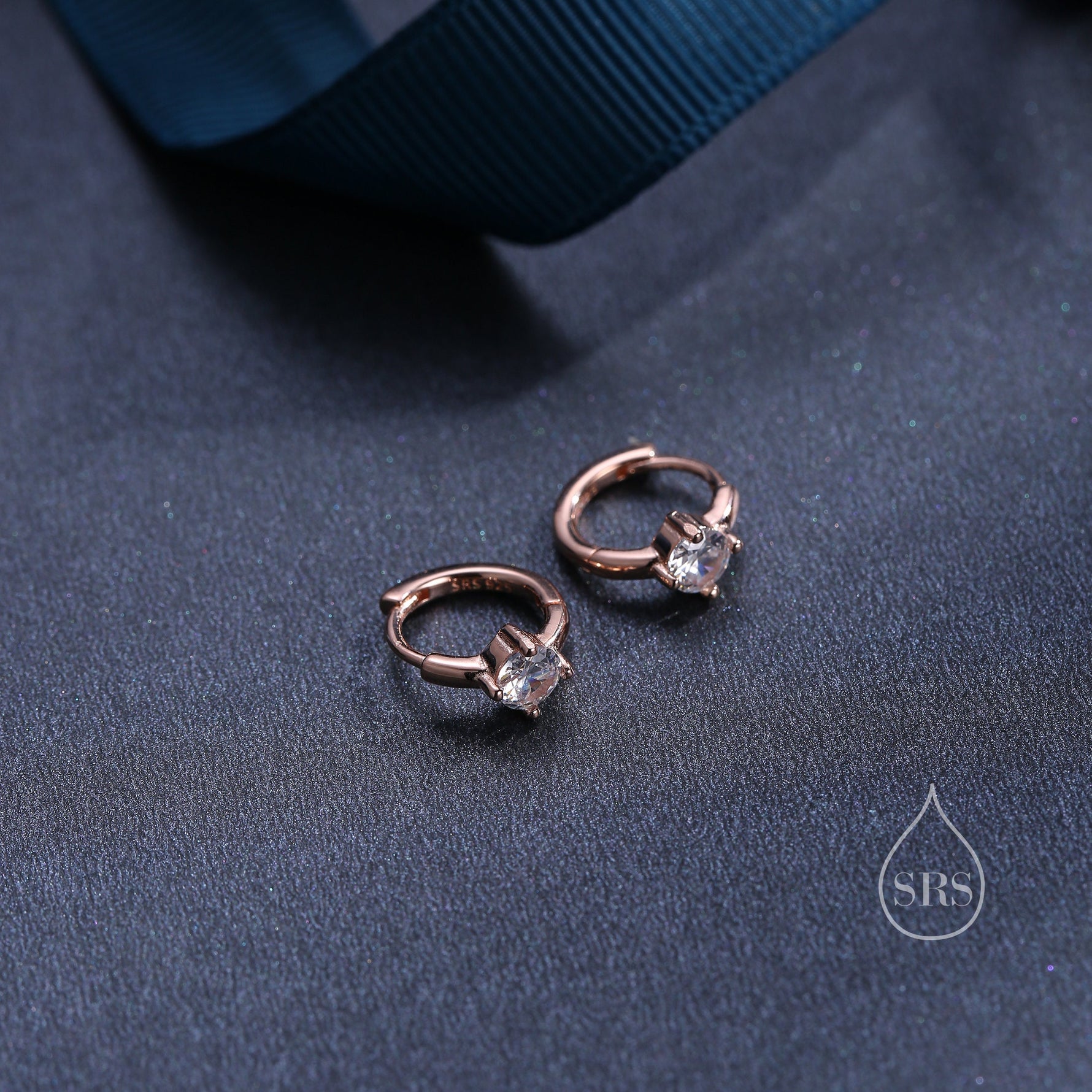 Tiny CZ Solitaire Huggie Hoop in Sterling Silver, Silver or Gold or Rose Gold, Single CZ Huggie Earrings, CZ Huggie Hoops