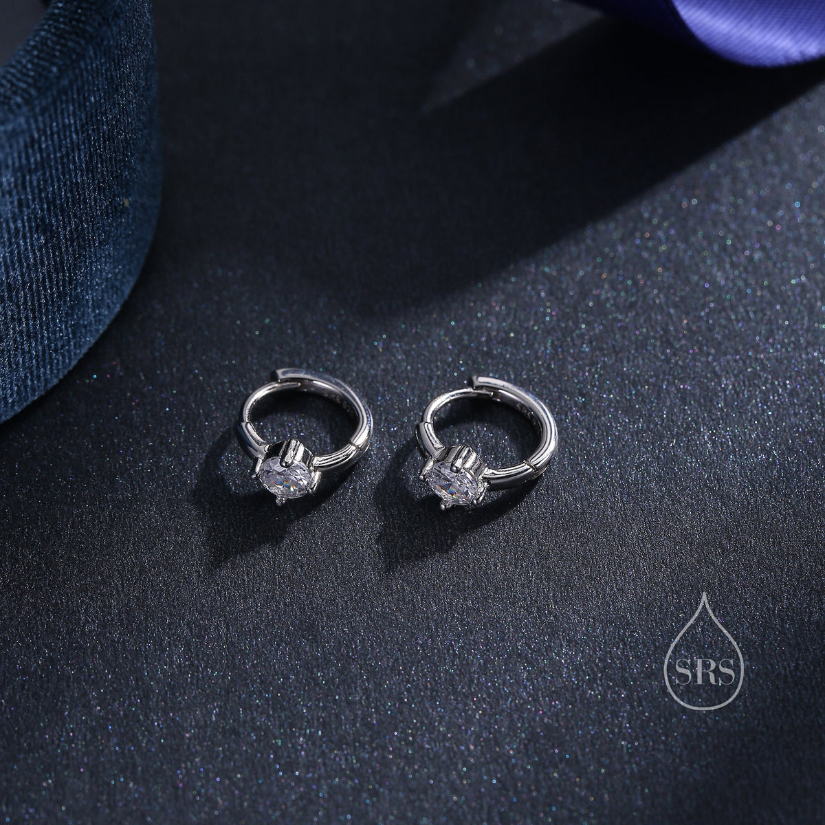 Tiny CZ Solitaire Huggie Hoop in Sterling Silver, Silver or Gold or Rose Gold, Single CZ Huggie Earrings, CZ Huggie Hoops