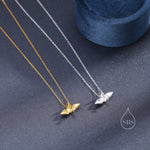 Tiny Origami Crane Pendant Necklace in Sterling Silver, Cute Japanese Crane Necklace, Silver Good Luck Origami Necklace