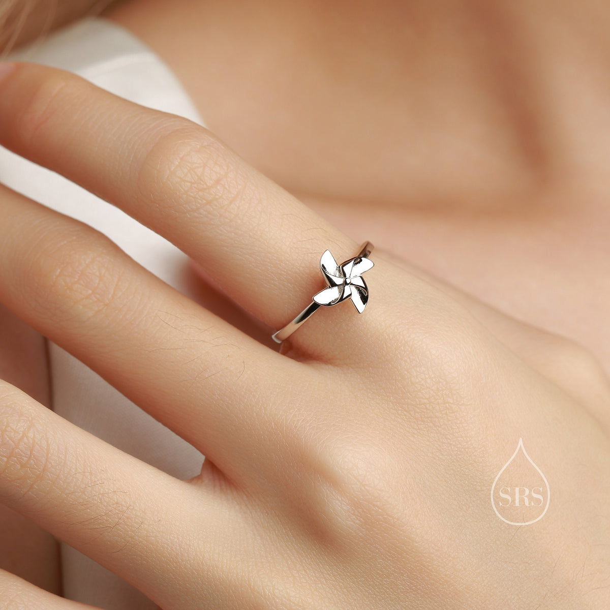 Sterling Silver Rotatable Pinwheel Ring, Fidget Ring, Adjustable Size Pinwheel Ring, Rotatable Ring, Dainty and Delicate