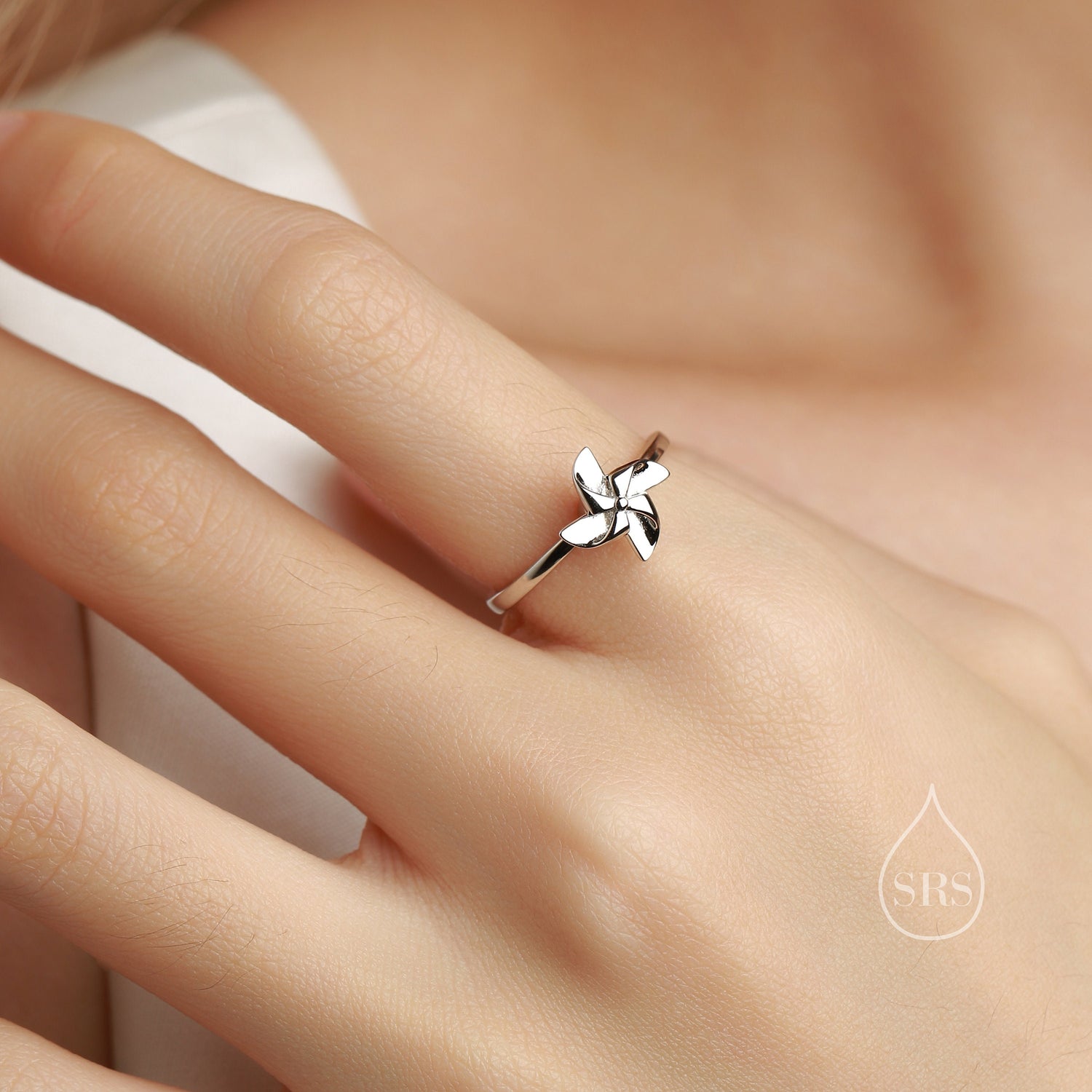 Sterling Silver Rotatable Pinwheel Ring, Fidget Ring, Adjustable Size Pinwheel Ring, Rotatable Ring, Dainty and Delicate
