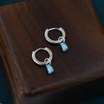 Blue Opal Droplet Huggie Hoop Earrings in Sterling Silver, Prong Set, Lab Opal Hoops, Silver or Gold, Detachable