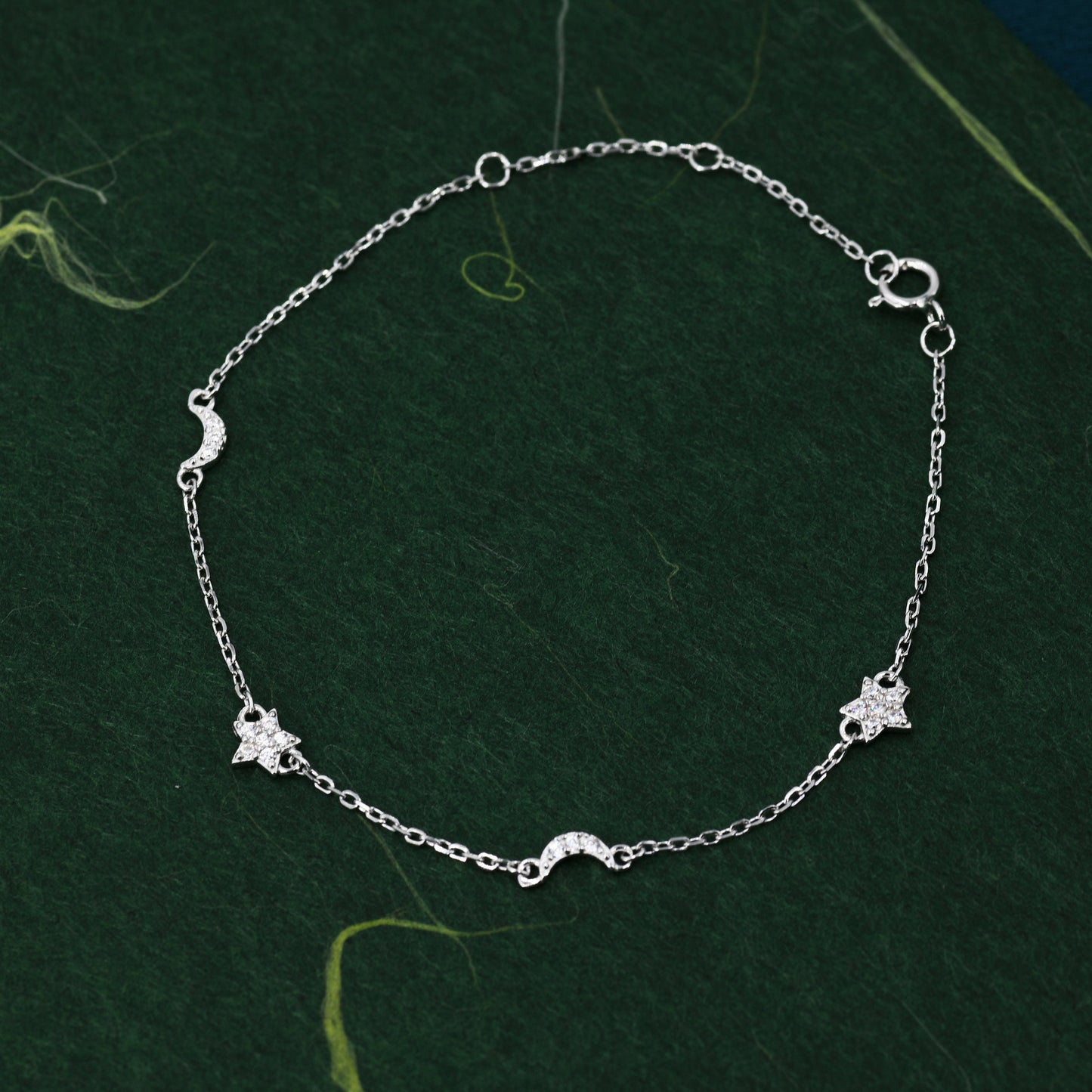 CZ Moon and Star Motif Bracelet in Sterling Silver, Silver, Gold or Rose Gold, Star Bracelet, Star Jewellery, CZ Star Bracelet