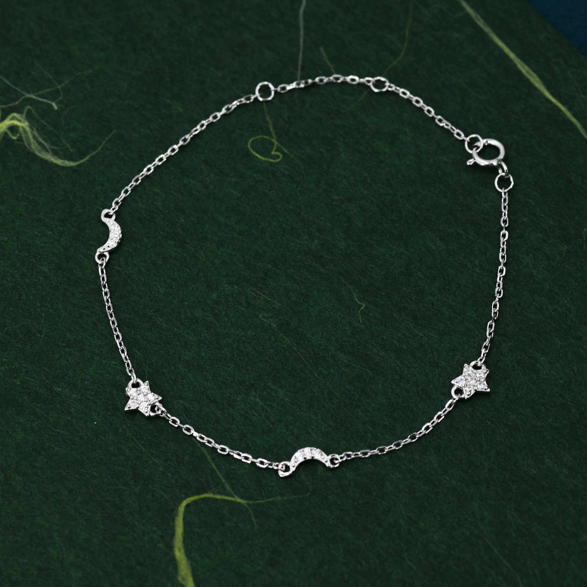 CZ Moon and Star Motif Bracelet in Sterling Silver, Silver, Gold or Rose Gold, Star Bracelet, Star Jewellery, CZ Star Bracelet