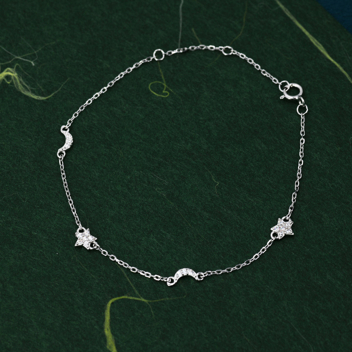 CZ Moon and Star Motif Bracelet in Sterling Silver, Silver, Gold or Rose Gold, Star Bracelet, Star Jewellery, CZ Star Bracelet