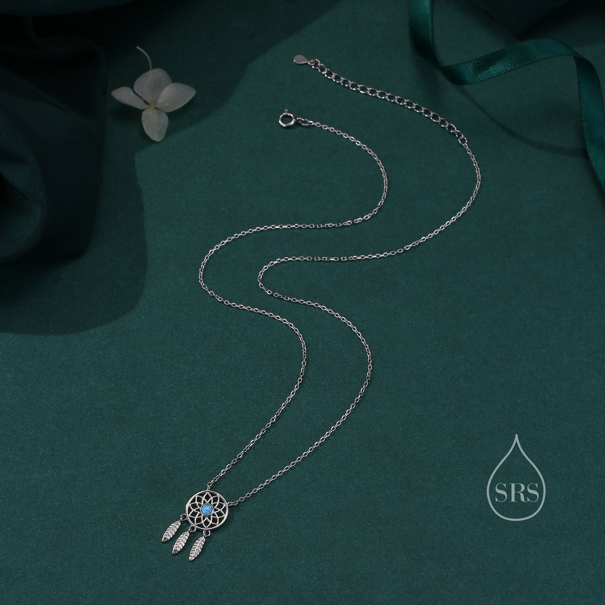 Dreamcatcher Pendant Necklace in Sterling Silver, Opal or Moonstone, Adjustable 16'' - 18''; - Cute Quirky and Fun Jewellery, Dream Catcher