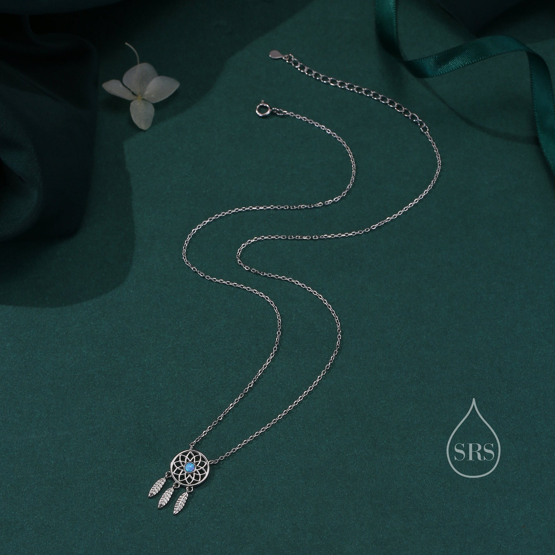 Dreamcatcher Pendant Necklace in Sterling Silver, Opal or Moonstone, Adjustable 16'' - 18''; - Cute Quirky and Fun Jewellery, Dream Catcher