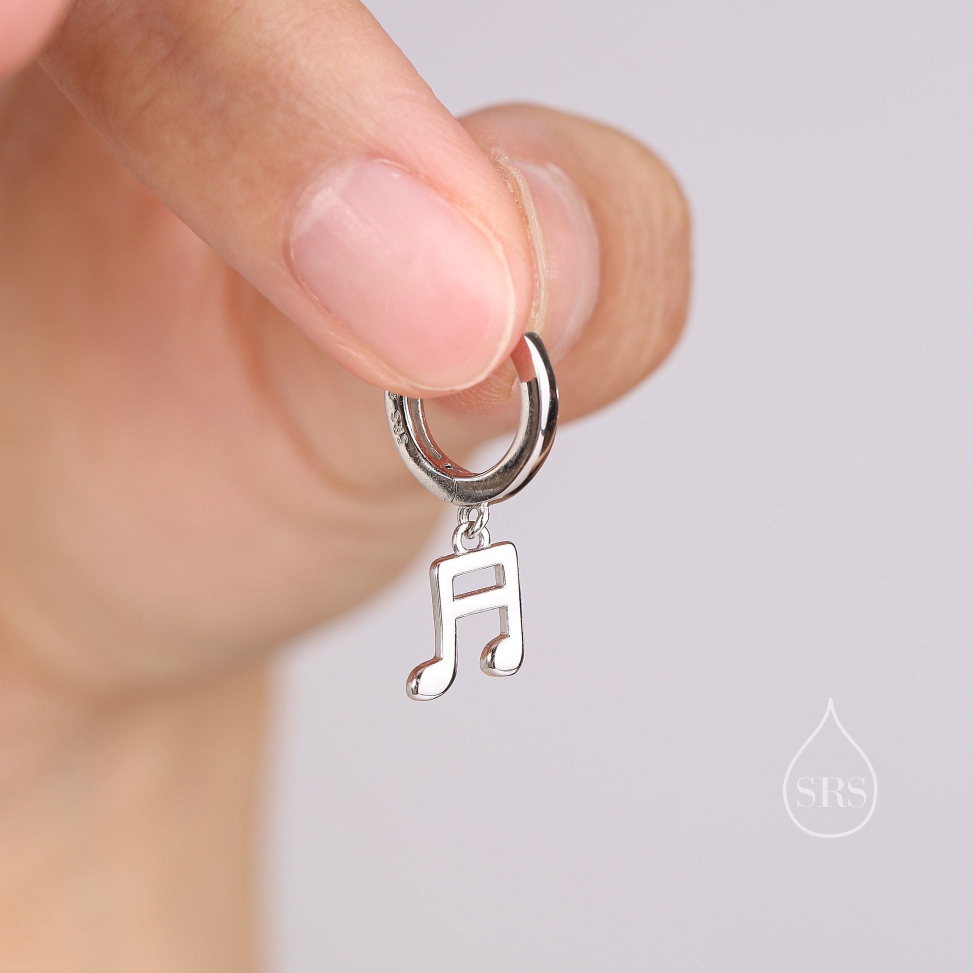 Mismatched Pair of Music Symbol Huggie Hoop Earrings in Sterling Silver, Silver, Gold or Rose Gold, Tiny Music Note Hoops