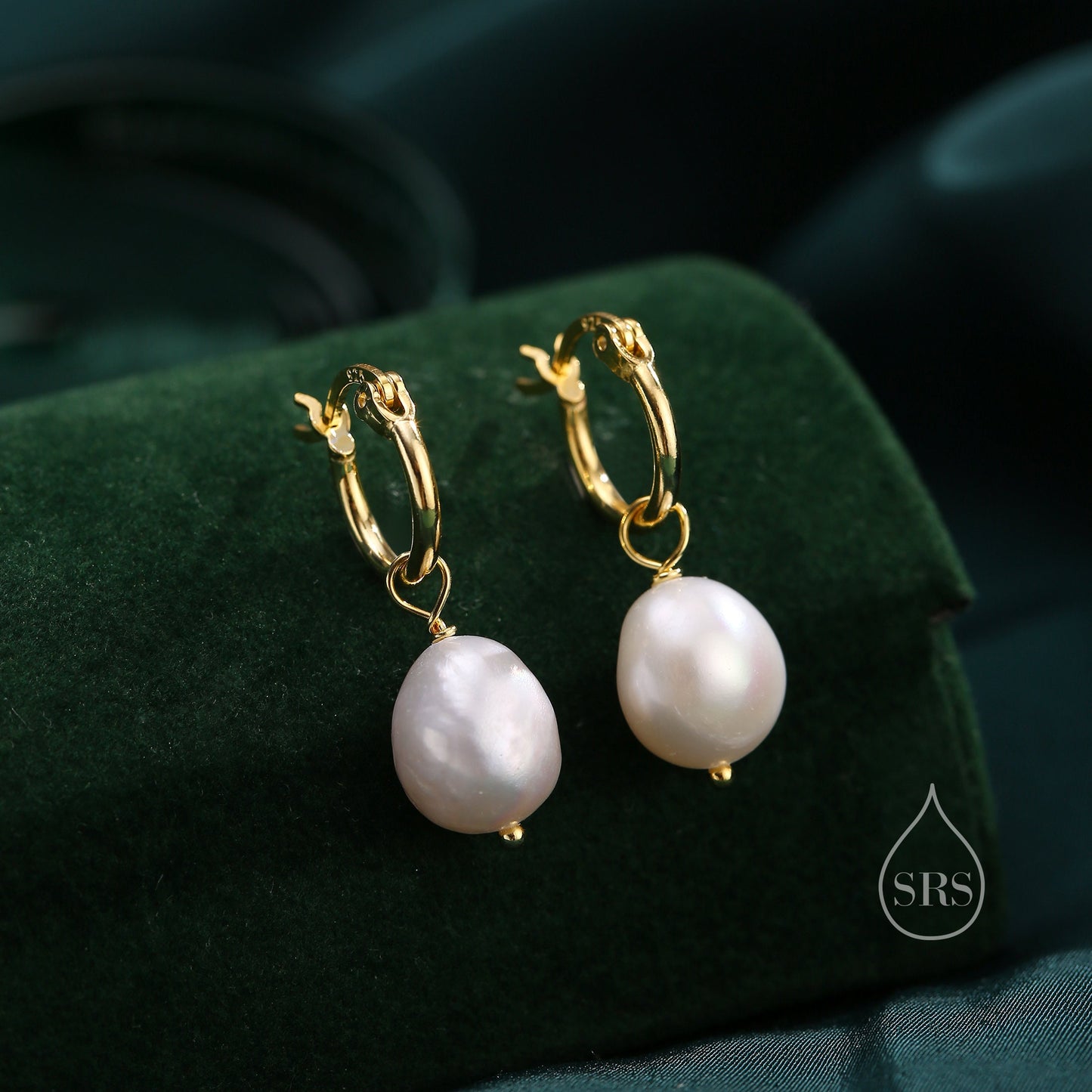 Natural Baroque Pearl Huggie Hoop Earrings in Sterling Silver, Silver or Gold, Detachable Baroque Pearl Charms