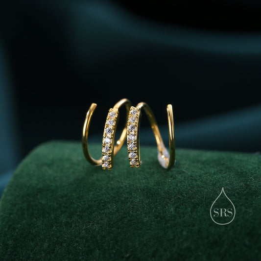 Single Piercing CZ Spiral Hoop Earrings In Sterling Silver, Various Colours, Silver, Gold or Rose Gold,  8mm Minimalist Spiral Earrings