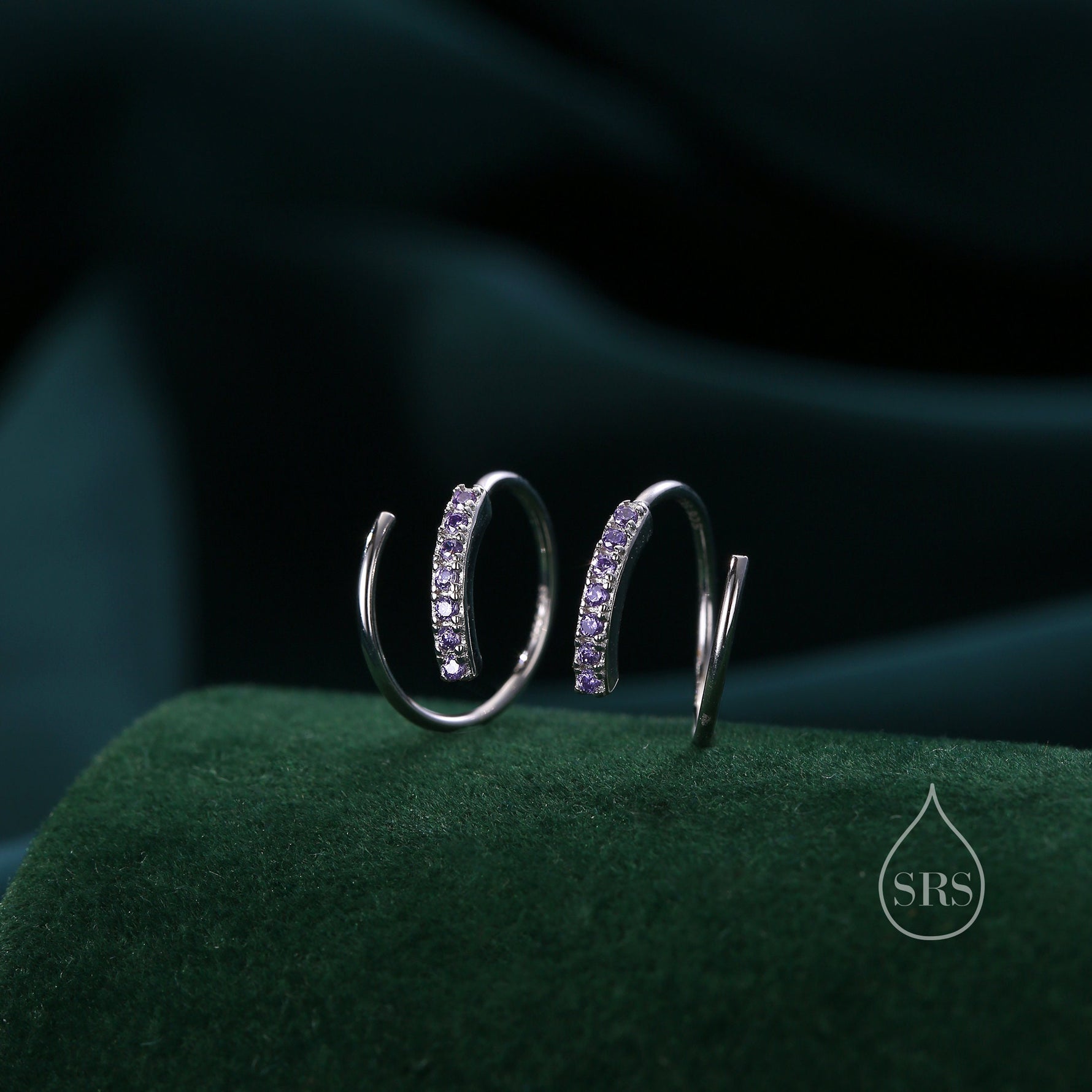 Single Piercing CZ Spiral Hoop Earrings In Sterling Silver, Various Colours, Silver, Gold or Rose Gold, 8mm Minimalist Spiral Earrings