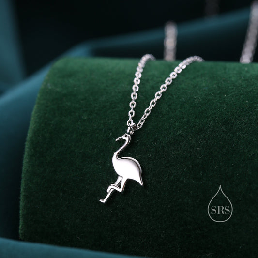 Flamingo Pendant Necklace in Sterling Silver, Flamingo Bird Necklace, Silver or Rose Gold - Cute Quirky and Fun Jewellery