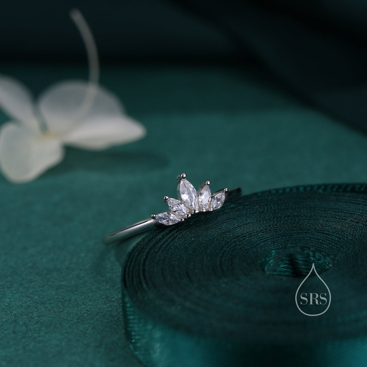 Sterling Silver Marquise Crown Ring, Cluster Ring, Lotus Ring, Flower Ring, CZ Ring, Silver or Gold US 5 - 8