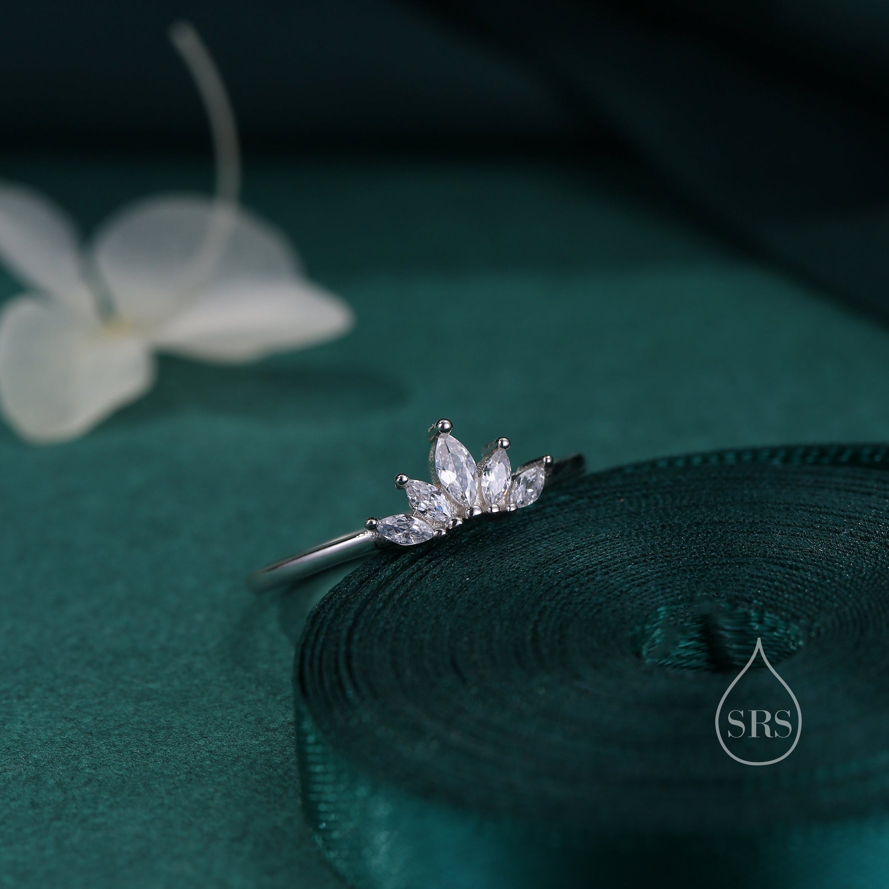 Sterling Silver Marquise Crown Ring, Cluster Ring, Lotus Ring, Flower Ring, CZ Ring, Silver or Gold US 5 - 8