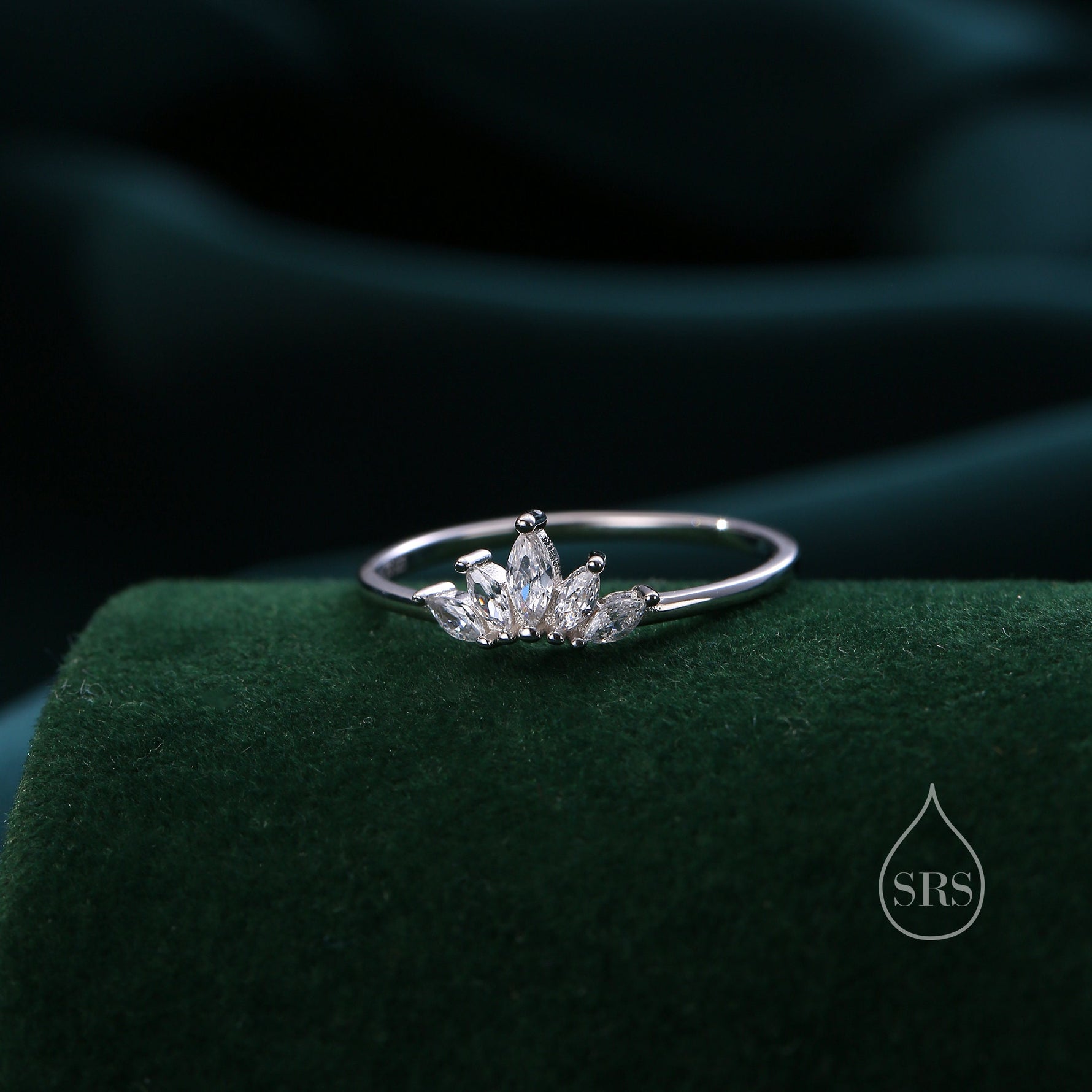 Sterling Silver Marquise Crown Ring, Cluster Ring, Lotus Ring, Flower Ring, CZ Ring, Silver or Gold US 5 - 8