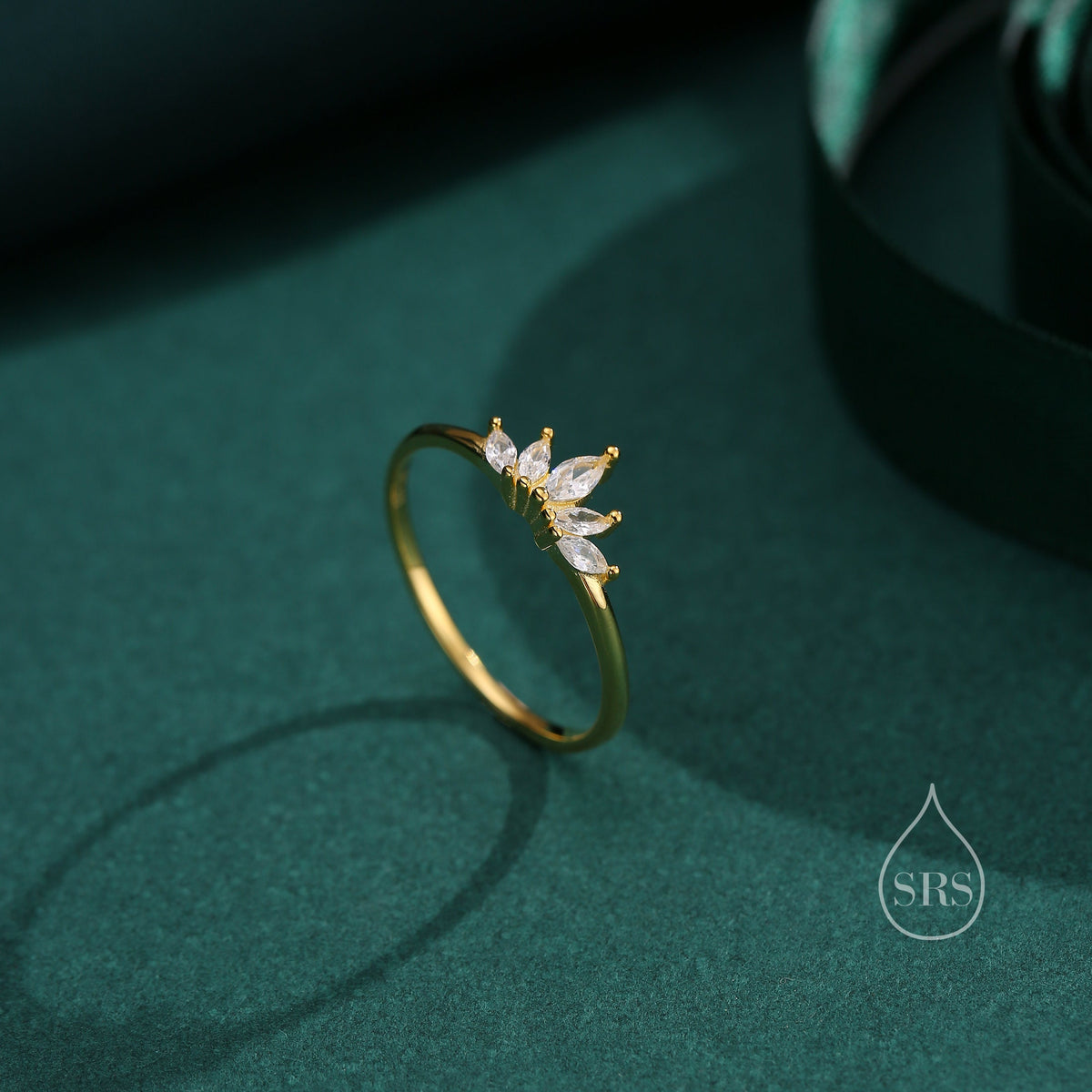 Sterling Silver Marquise Crown Ring, Cluster Ring, Lotus Ring, Flower Ring, CZ Ring, Silver or Gold US 5 - 8