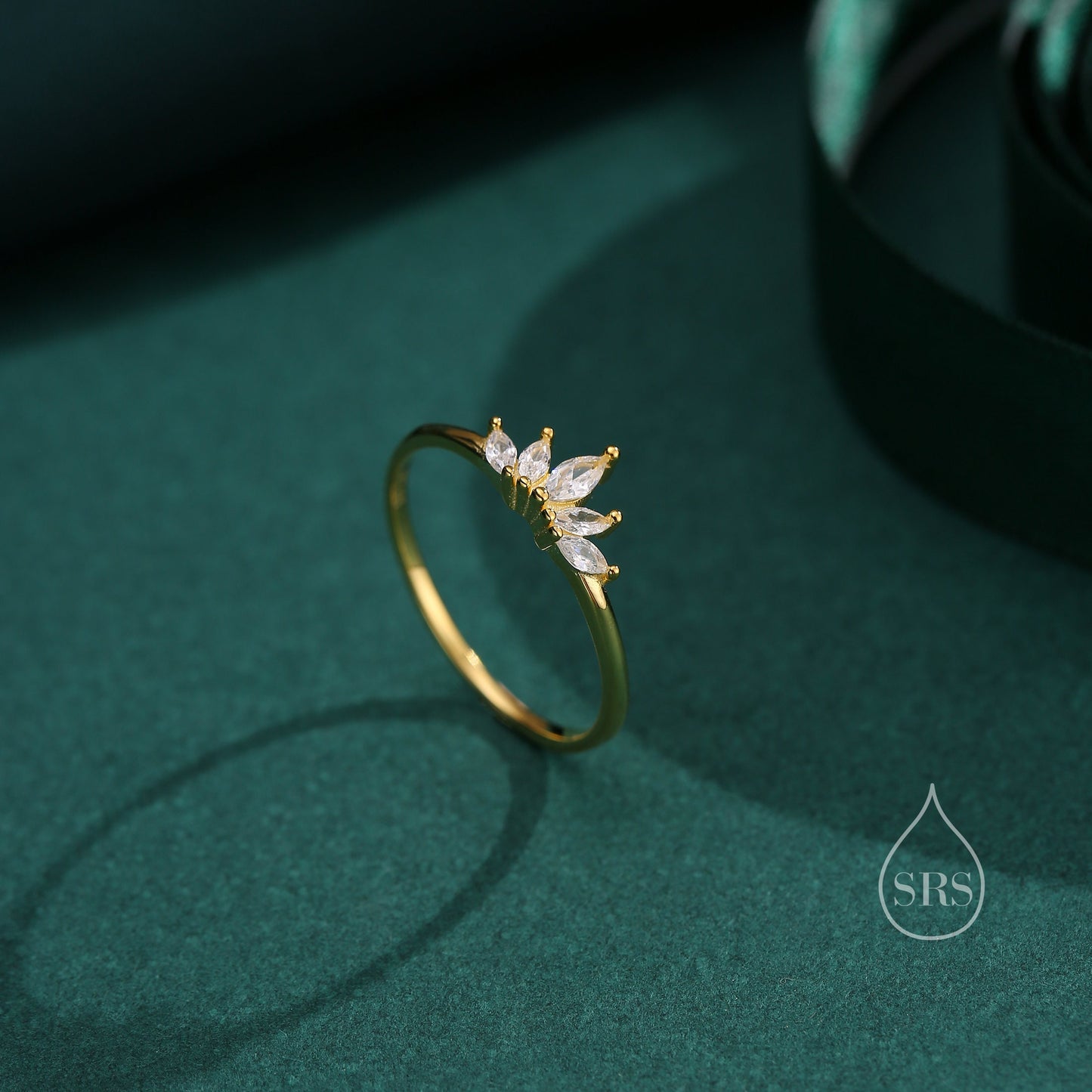 Sterling Silver Marquise Crown Ring, Cluster Ring, Lotus Ring, Flower Ring, CZ Ring, Silver or Gold US 5 - 8