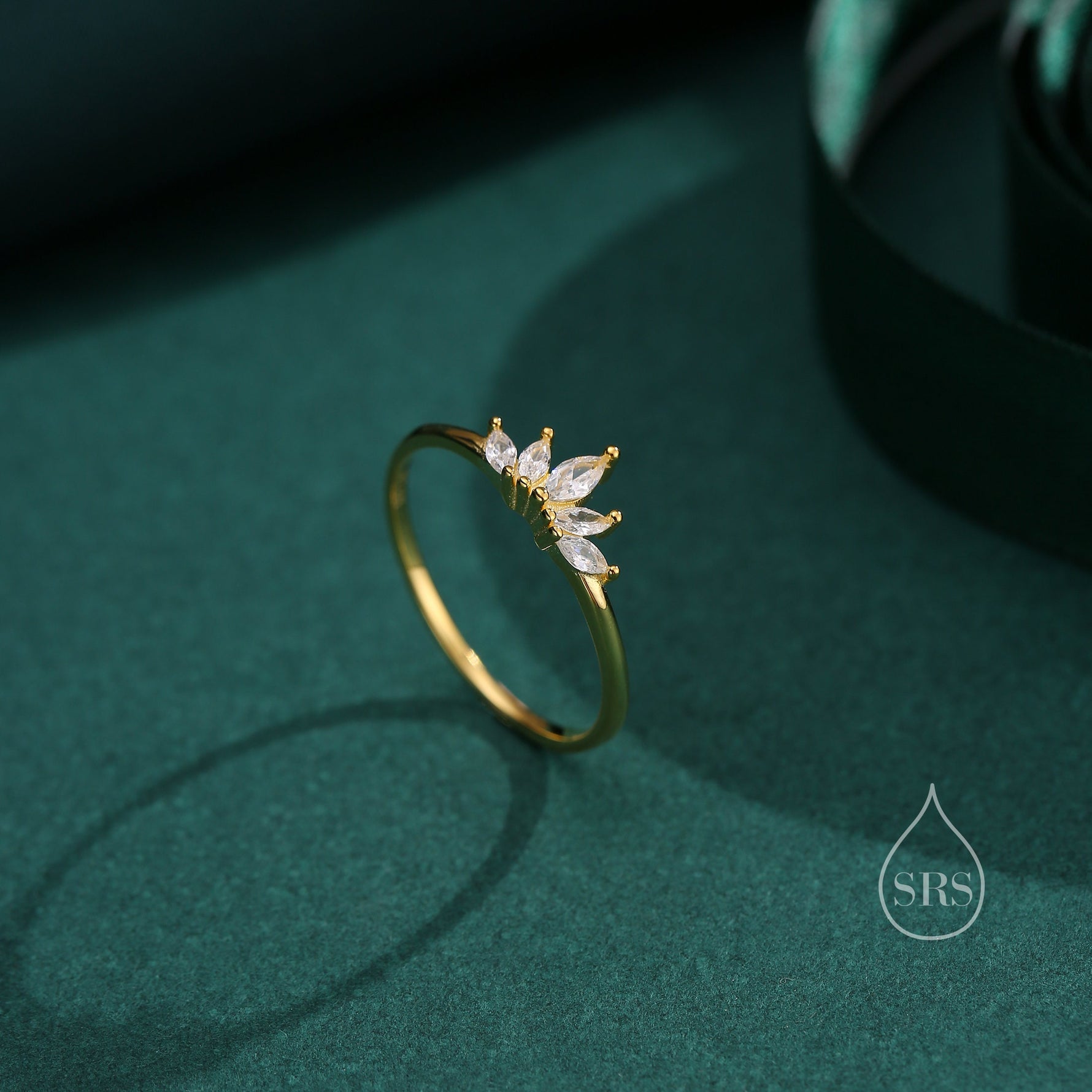 Sterling Silver Marquise Crown Ring, Cluster Ring, Lotus Ring, Flower Ring, CZ Ring, Silver or Gold US 5 - 8