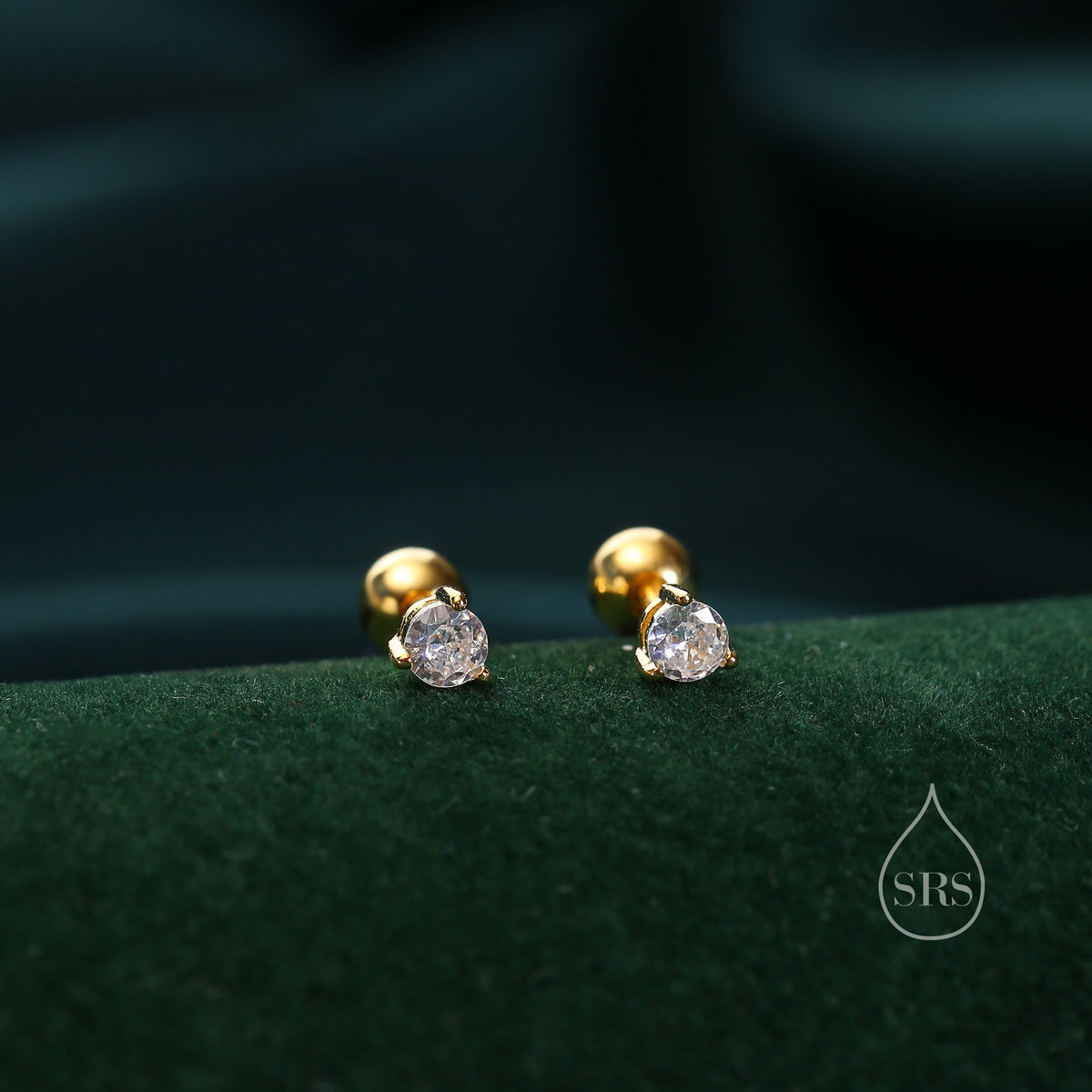 Extra Tiny 3mm CZ Screw Back Earrings in Sterling Silver, Silver or Gold, Green, Blue, Clear or Purple, CZ Screwback Earrings, Barbell