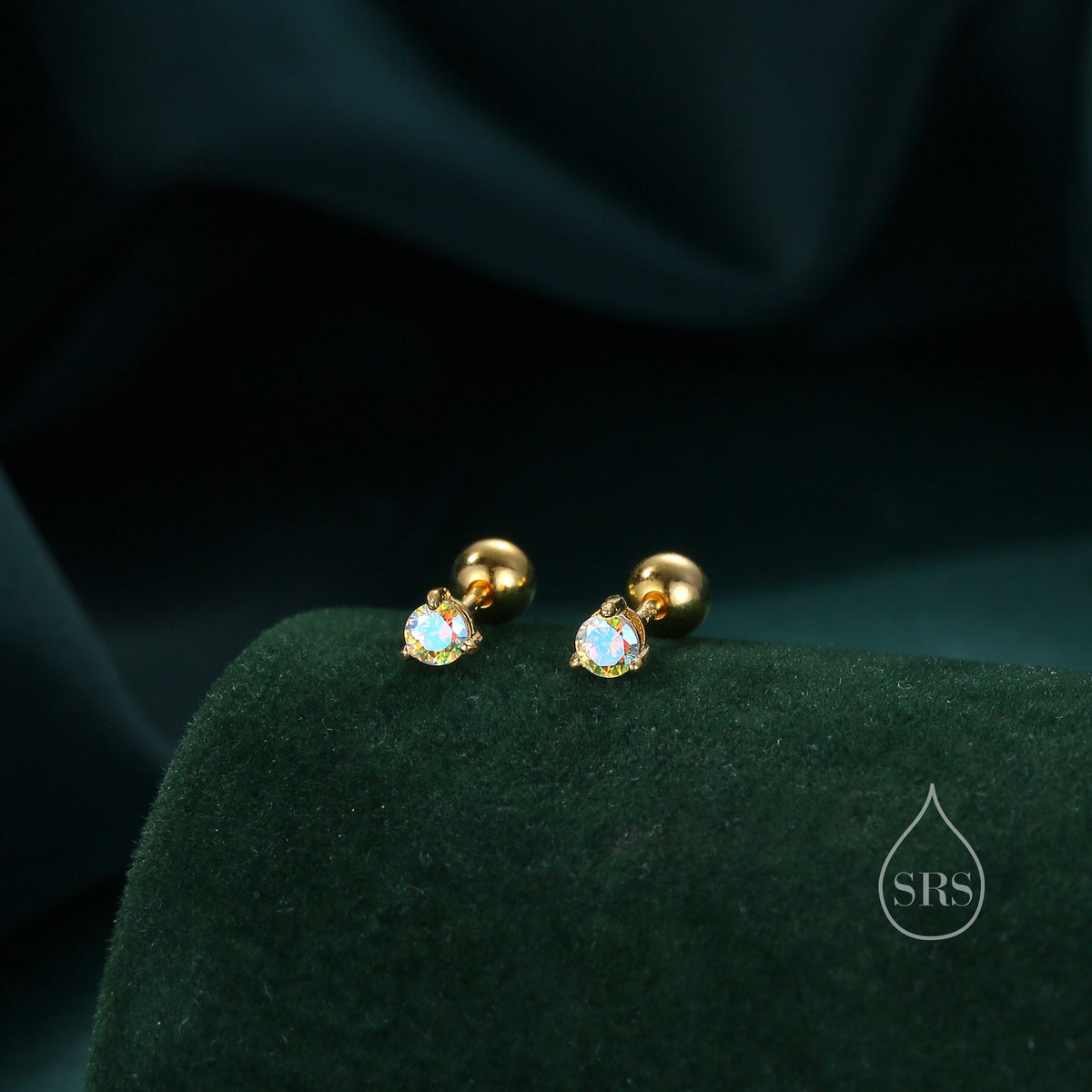 Extra Tiny 3mm CZ Screw Back Earrings in Sterling Silver, Silver or Gold, Green, Blue, Clear or Purple, CZ Screwback Earrings, Barbell