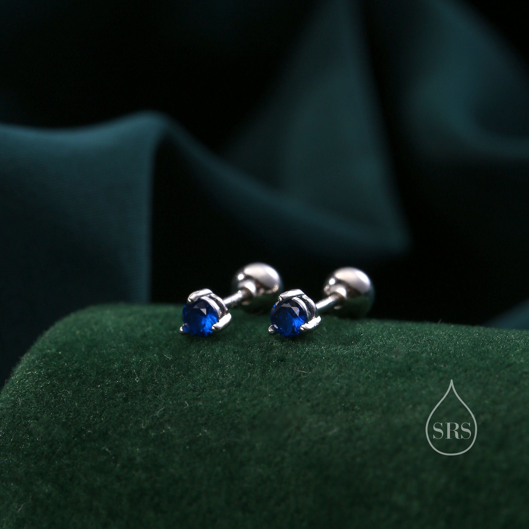 Extra Tiny 3mm CZ Screw Back Earrings in Sterling Silver, Silver or Gold, Green, Blue, Clear or Purple, CZ Screwback Earrings, Barbell